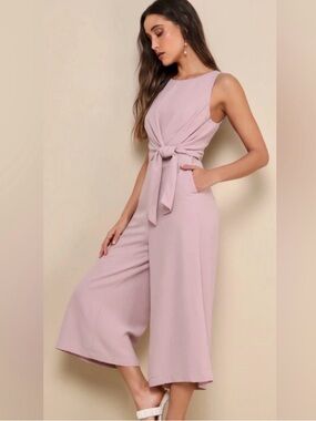 NWT LULUS Sleeveless Mauve Tie-Waist Jumpsuit